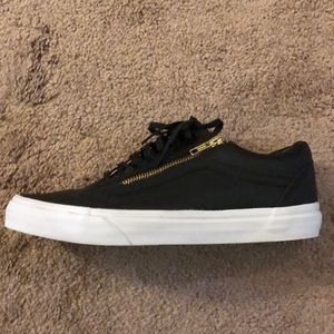 Black Leather Old Skool Vans with gold zipper